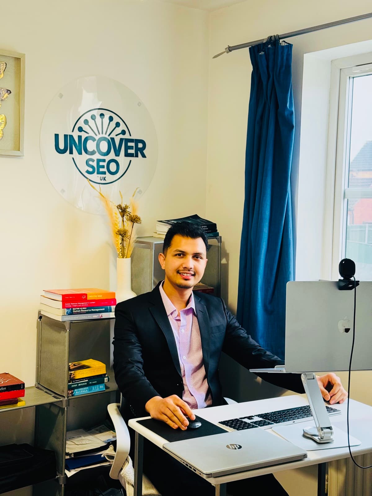 Sanjeeb Basnet, founder of Uncover SEO, at his Hereford office